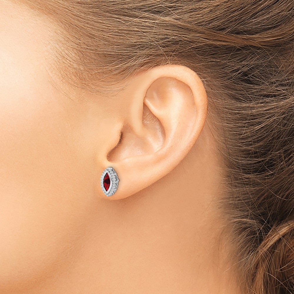 14k White Gold Marquise Garnet Post Earrings (EM7204-GA-W)