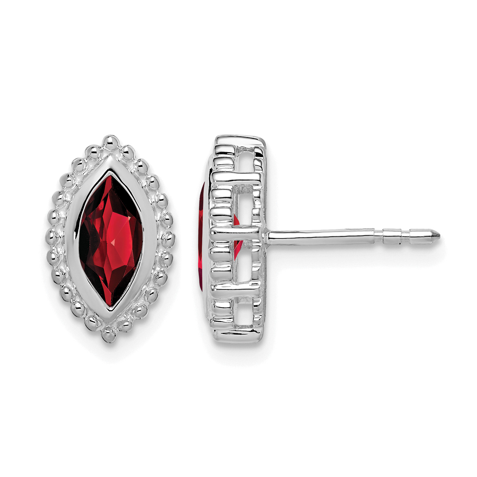 14k White Gold Marquise Garnet Post Earrings (EM7204-GA-W)