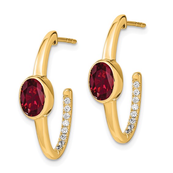 Gemstone and Diamond J-Hoop Earrings