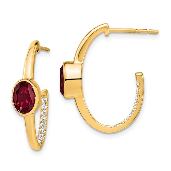 Gemstone and Diamond J-Hoop Earrings