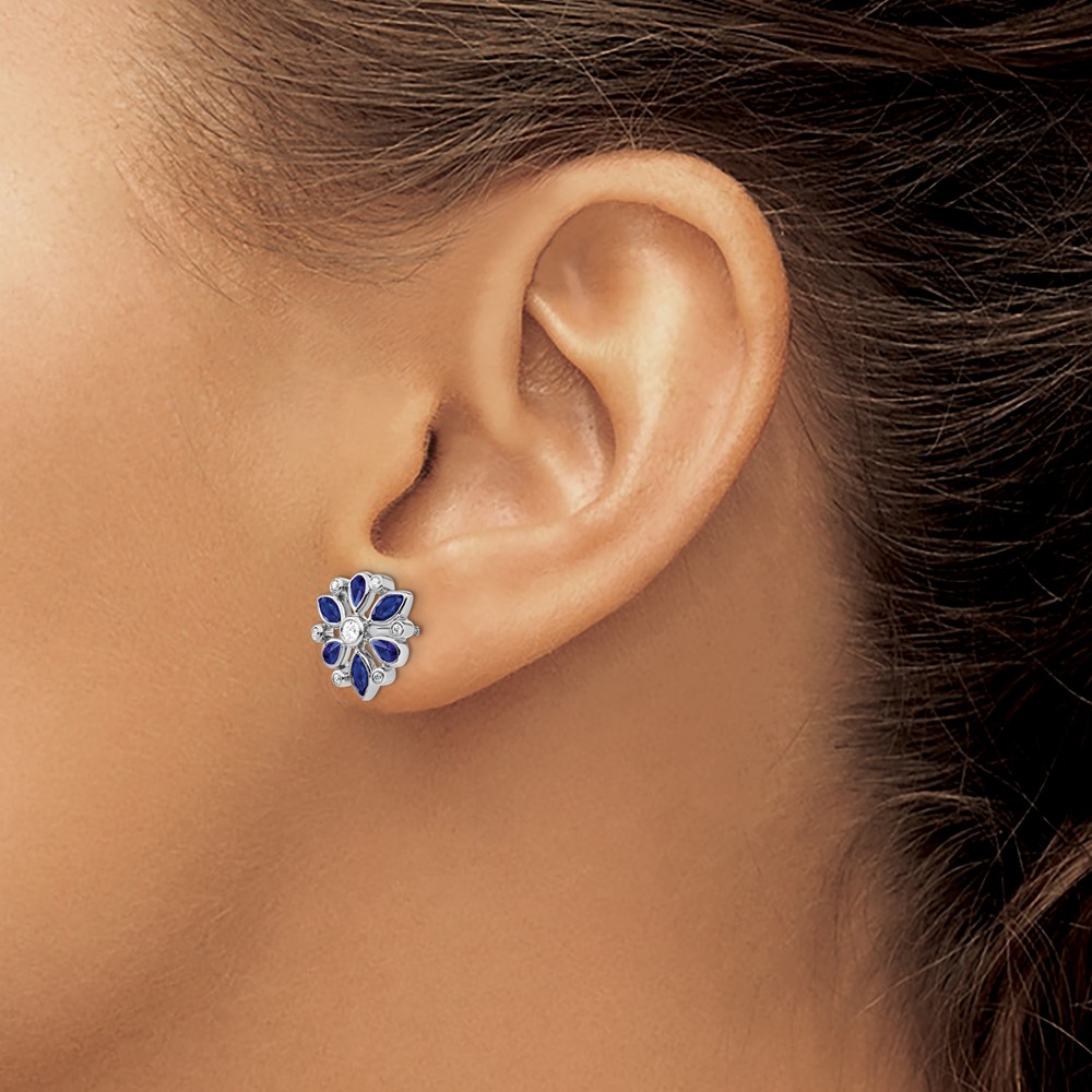 14k White Gold Sapphire and Diamond Post Earrings (EM7219-SA-013-WA)