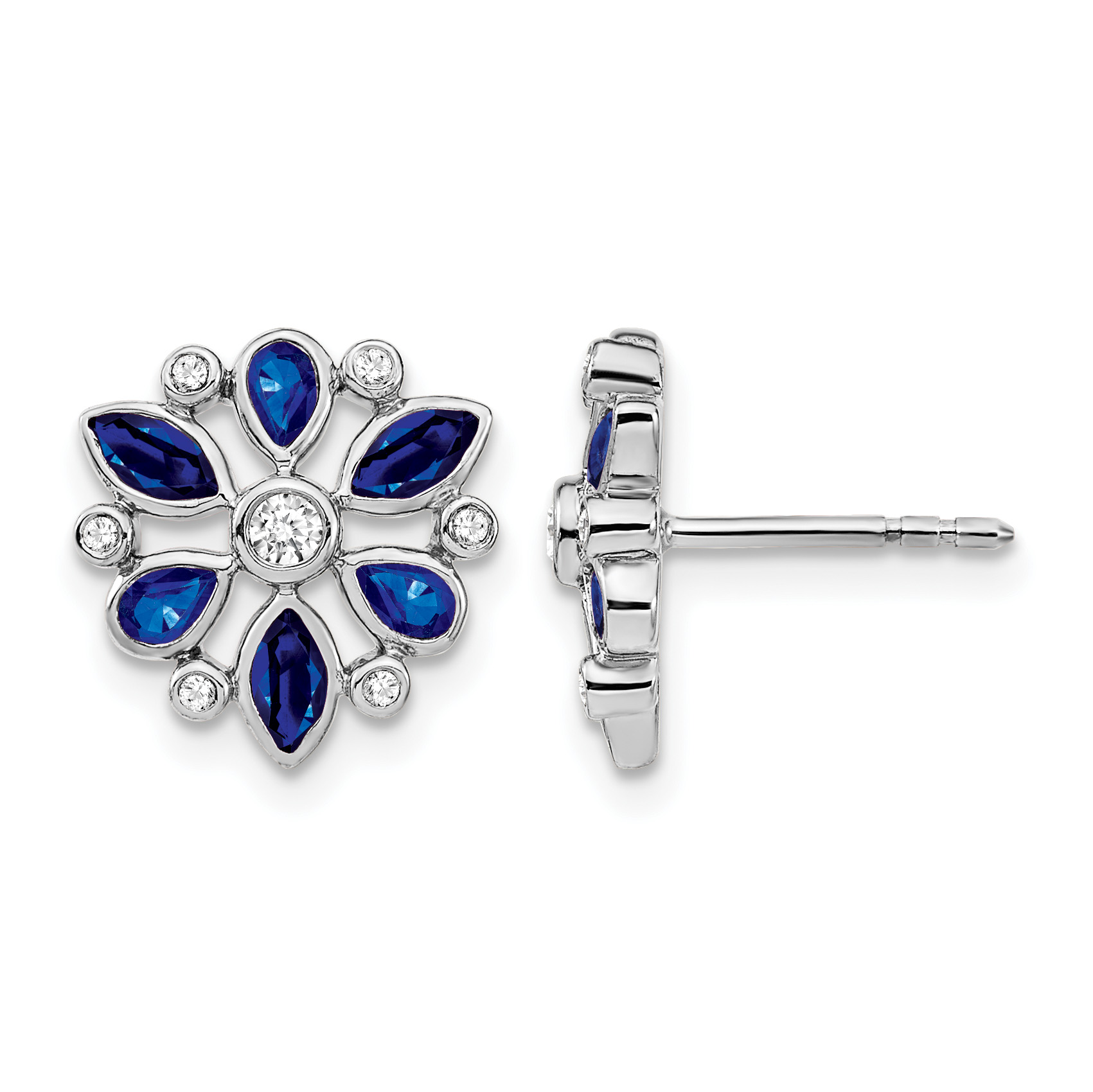 14k White Gold Sapphire and Diamond Post Earrings (EM7219-SA-013-WA)