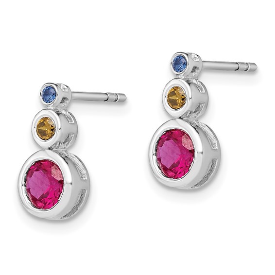 14k White Gold Ruby, Emerald and Sapphire Earrings
