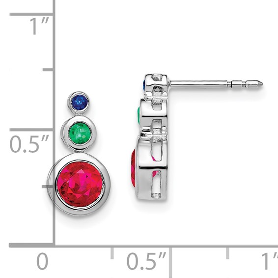 14k White Gold Ruby, Emerald and Sapphire Earrings