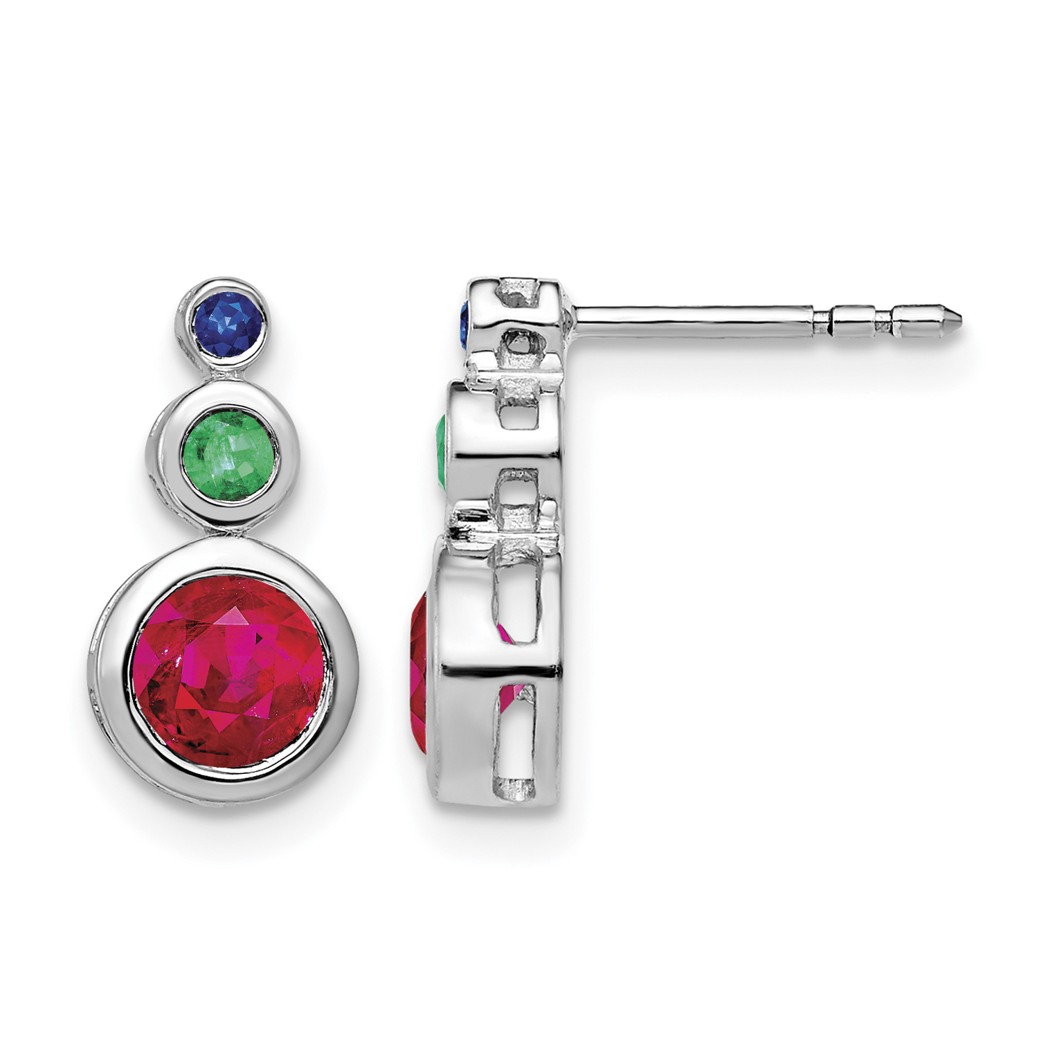 14k White Gold Ruby, Emerald and Sapphire Earrings (EM7221-RSE-W)