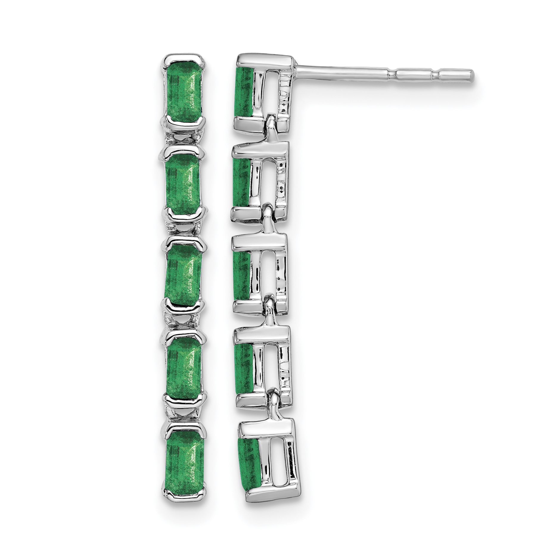 14k White Gold Emerald 5-stone Dangle Earrings (EM7224-EM-W)