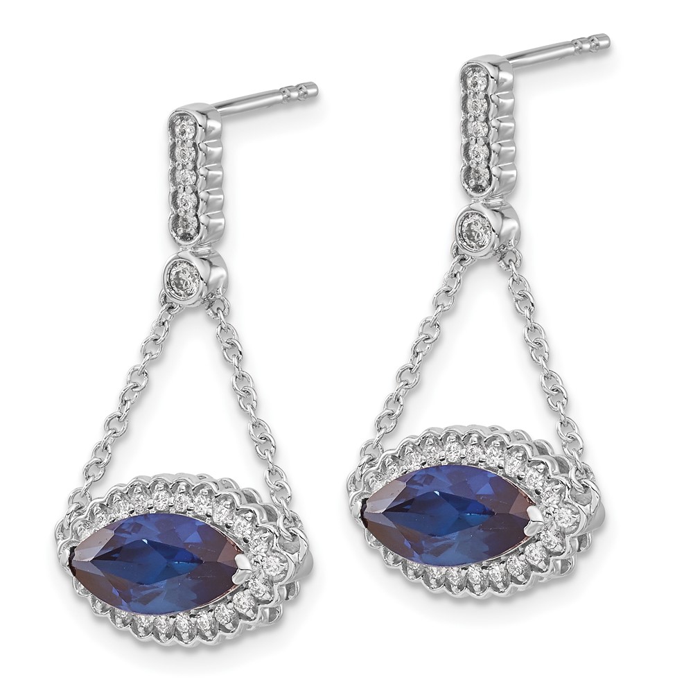 14k White Gold Marquise Created Sapphire and Diamond Earrings (EM7229-SA-033-WA)