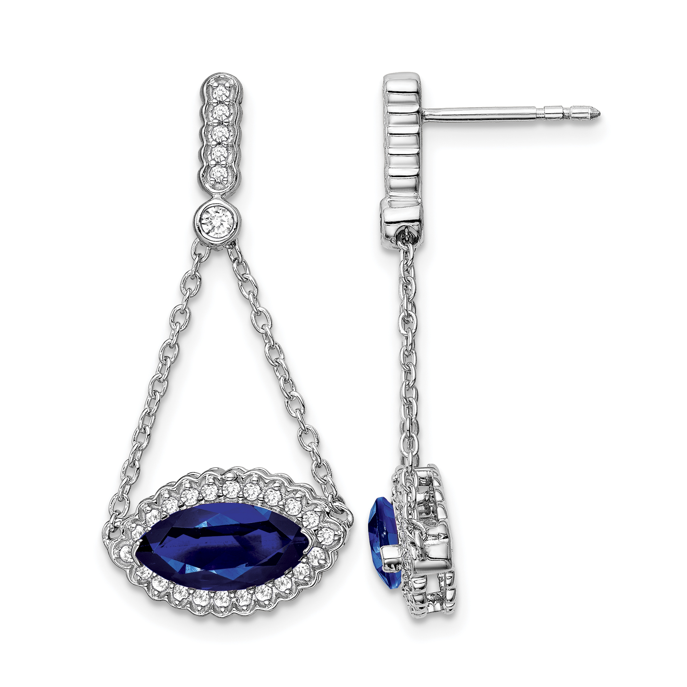 14k White Gold Marquise Created Sapphire and Diamond Earrings (EM7229-SA-033-WA)