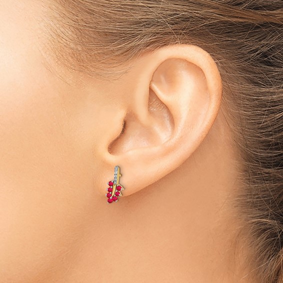 14k Ruby and Diamond Leaf Post Earrings