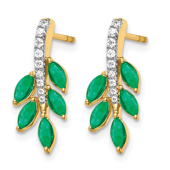 14k Emerald and Diamond Leaf Post Earrings