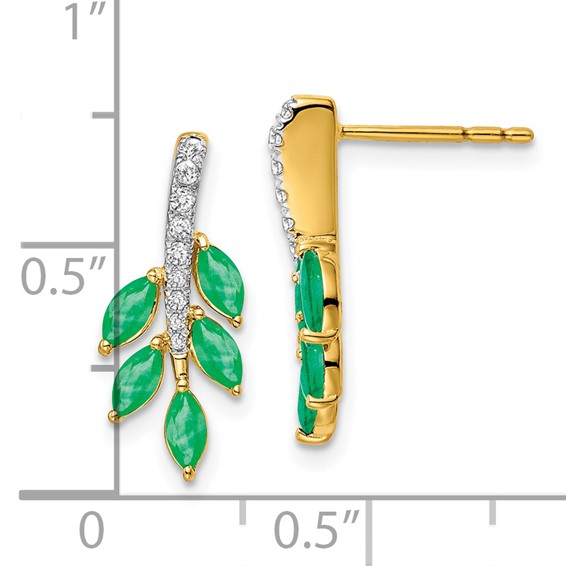 14k Emerald and Diamond Leaf Post Earrings