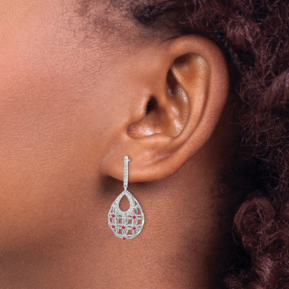 14k White Gold Ruby and Diamond Dangle Earrings (EM7251-RU-033-WA)