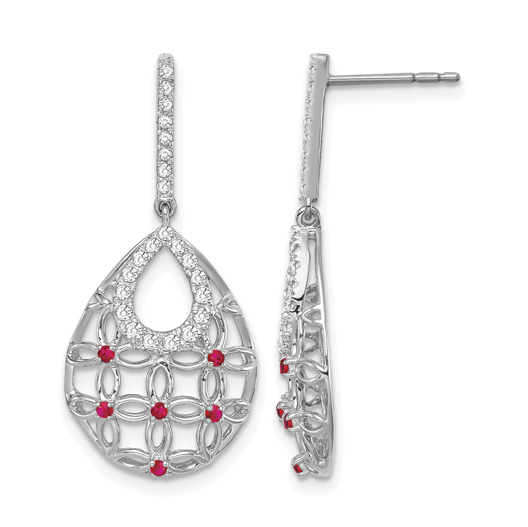 14k White Gold Ruby and Diamond Dangle Earrings (EM7251-RU-033-WA)