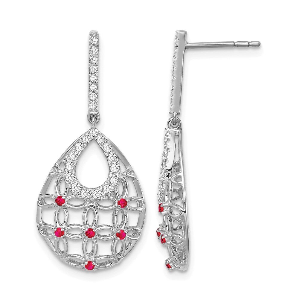 14k White Gold Ruby and Diamond Dangle Earrings (EM7251-RU-033-WA)