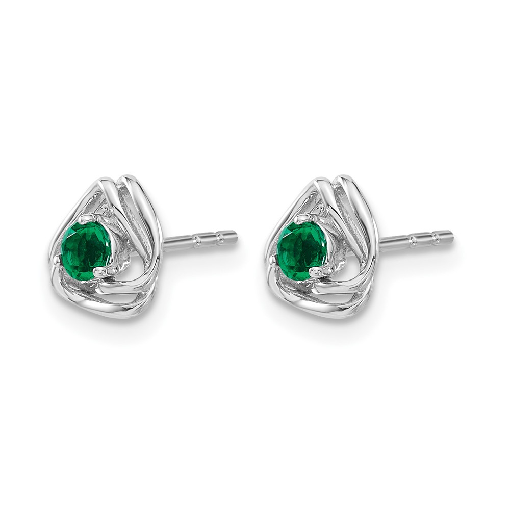14k White Gold Created Emerald Post Earrings (EM7395-CEM-W)