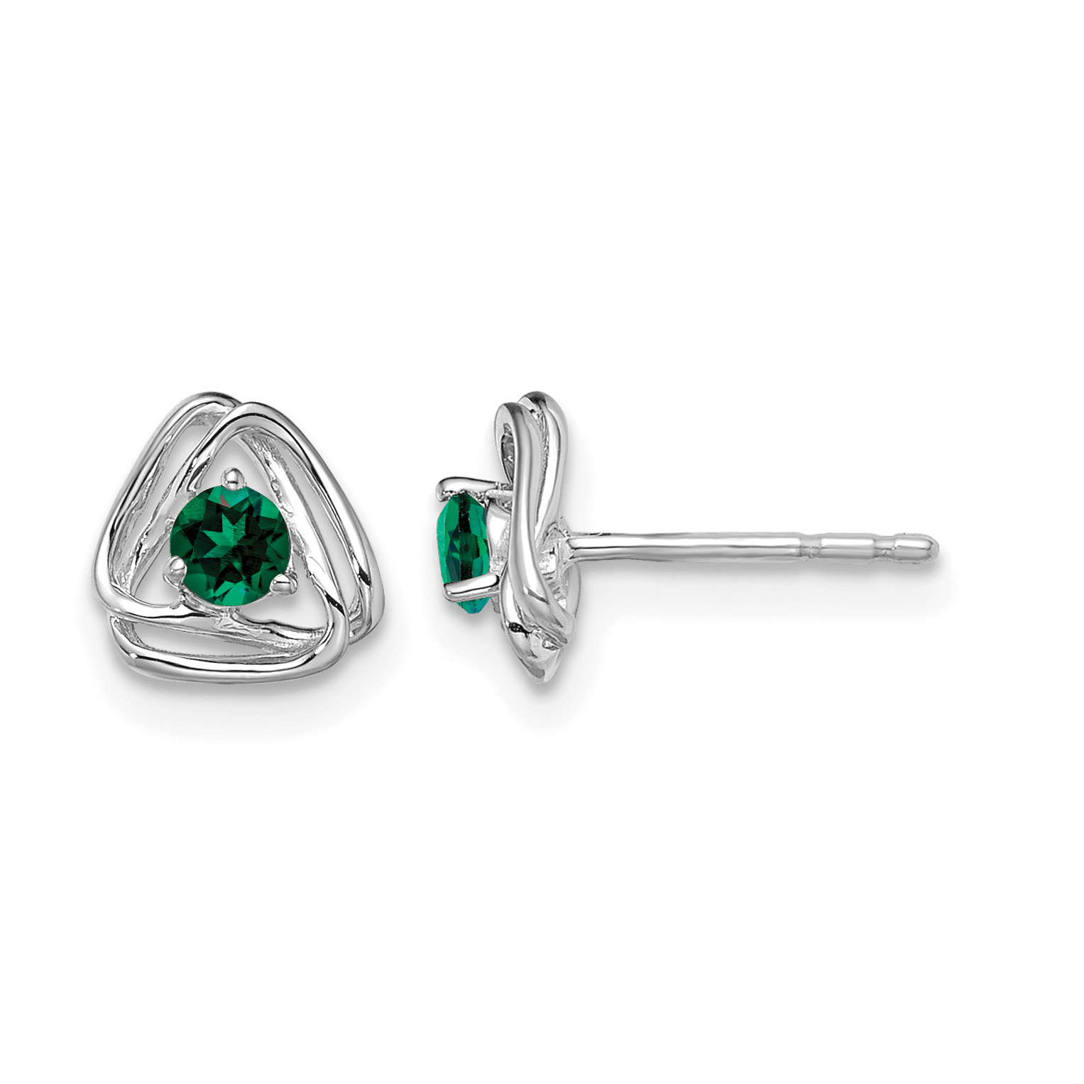 14k White Gold Created Emerald Post Earrings (EM7395-CEM-W)