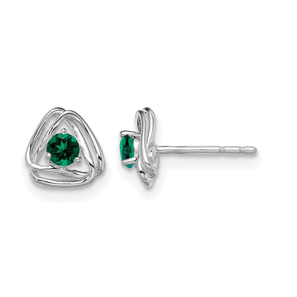 14k White Gold Created Emerald Post Earrings (EM7395-CEM-W)