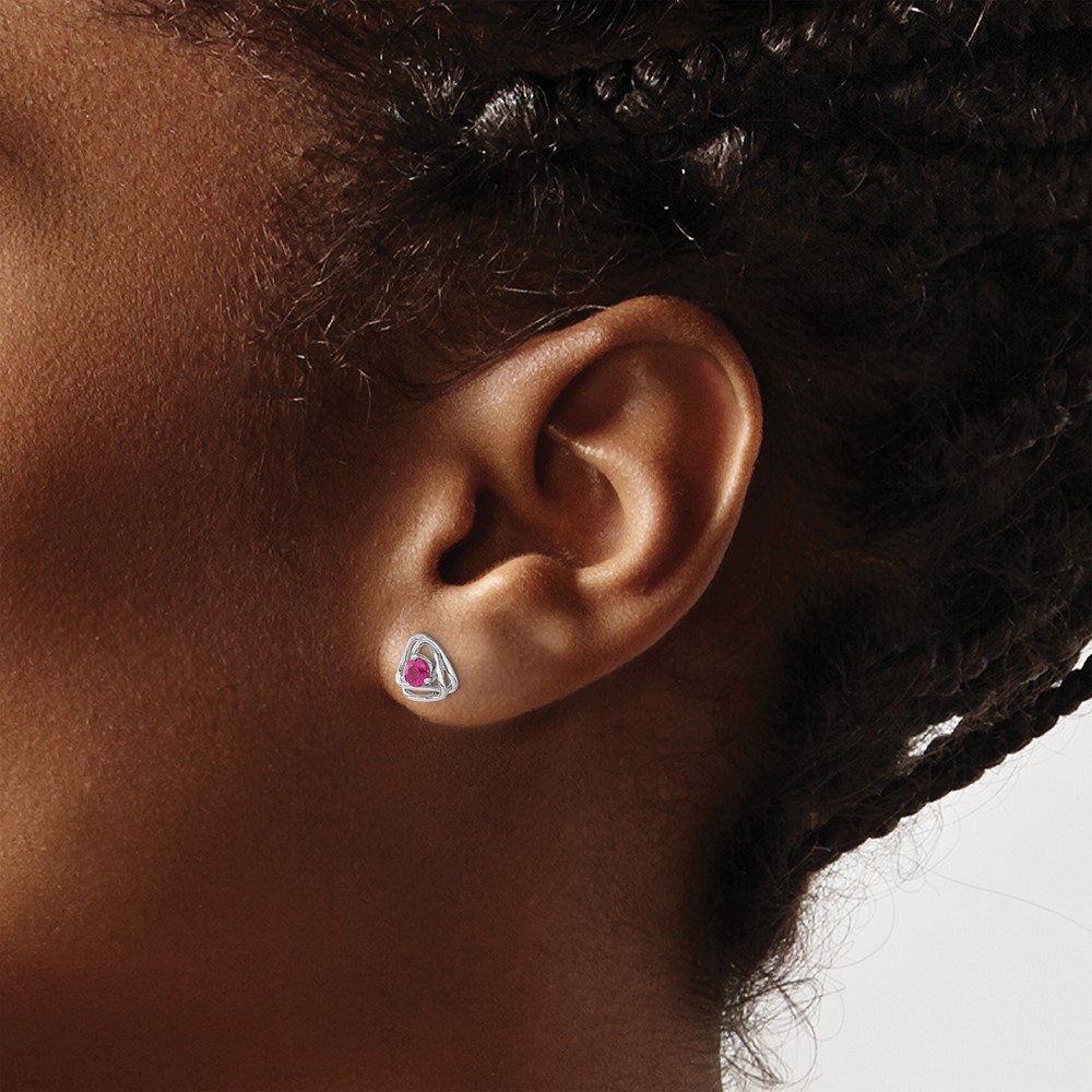 14k White Gold Created Ruby Post Earrings (EM7395-CRU-W)