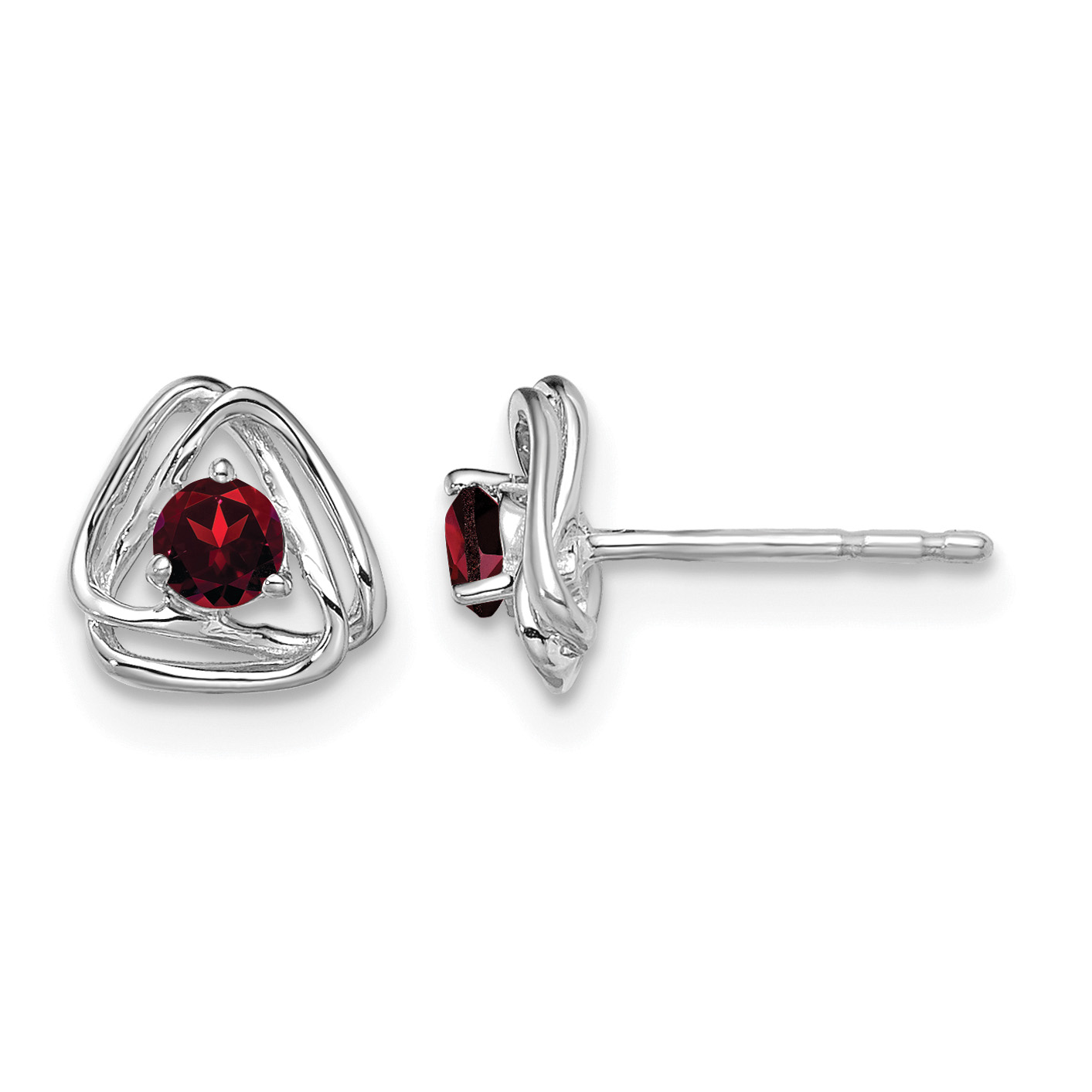14k White Gold Garnet Post Earrings (EM7395-GA-W)