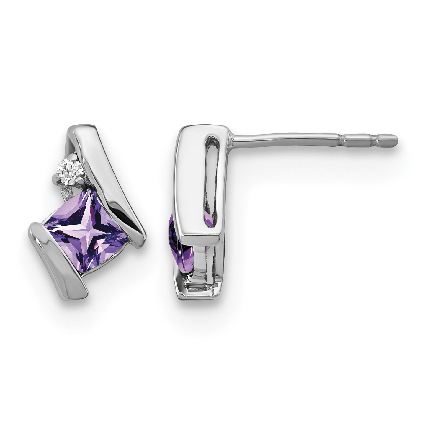 10k White Gold Cushion Amethyst and Diamond Earrings (EM7398-AM-003-1WA)