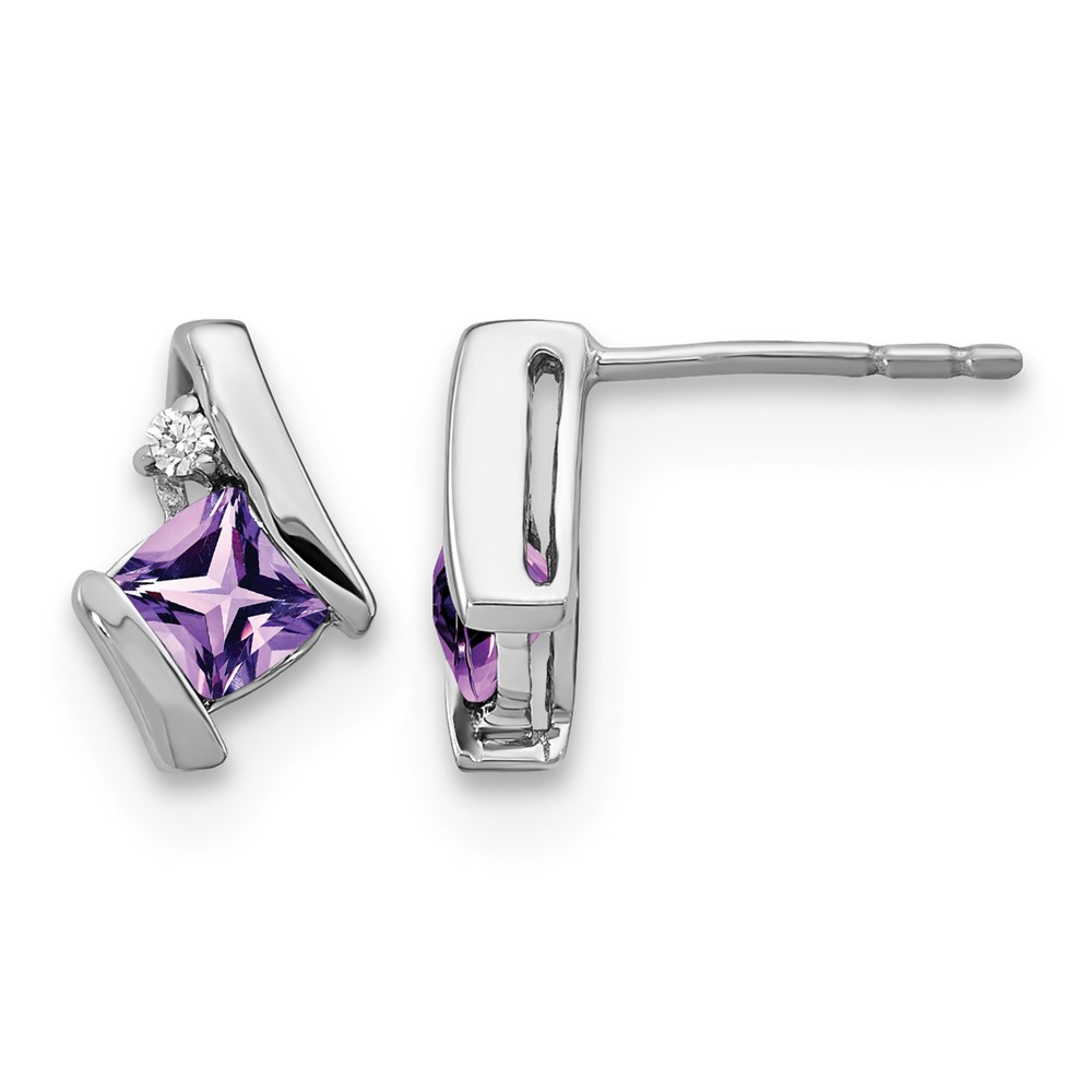 10k White Gold Cushion Amethyst and Diamond Earrings (EM7398-AM-003-1WA)
