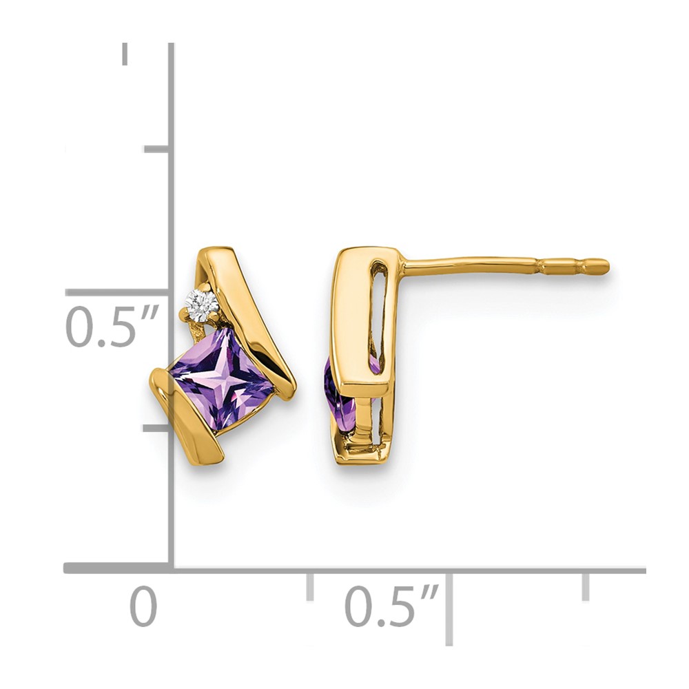 10k Yellow Gold Cushion Amethyst and Diamond Earrings (EM7398-AM-003-1YA)