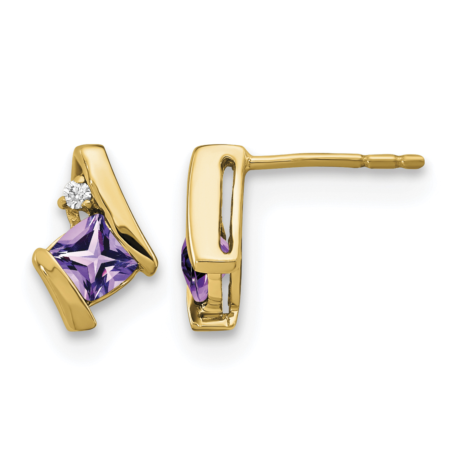 10k Yellow Gold Cushion Amethyst and Diamond Earrings (EM7398-AM-003-1YA)