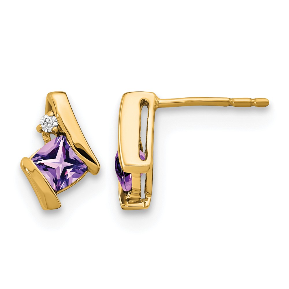 10k Yellow Gold Cushion Amethyst and Diamond Earrings (EM7398-AM-003-1YA)