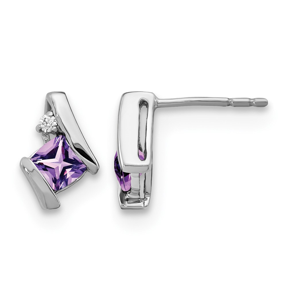 Sterling Silver Antique Cushion Amethyst and Diamond Earrings (EM7398-AM-003-SSA)
