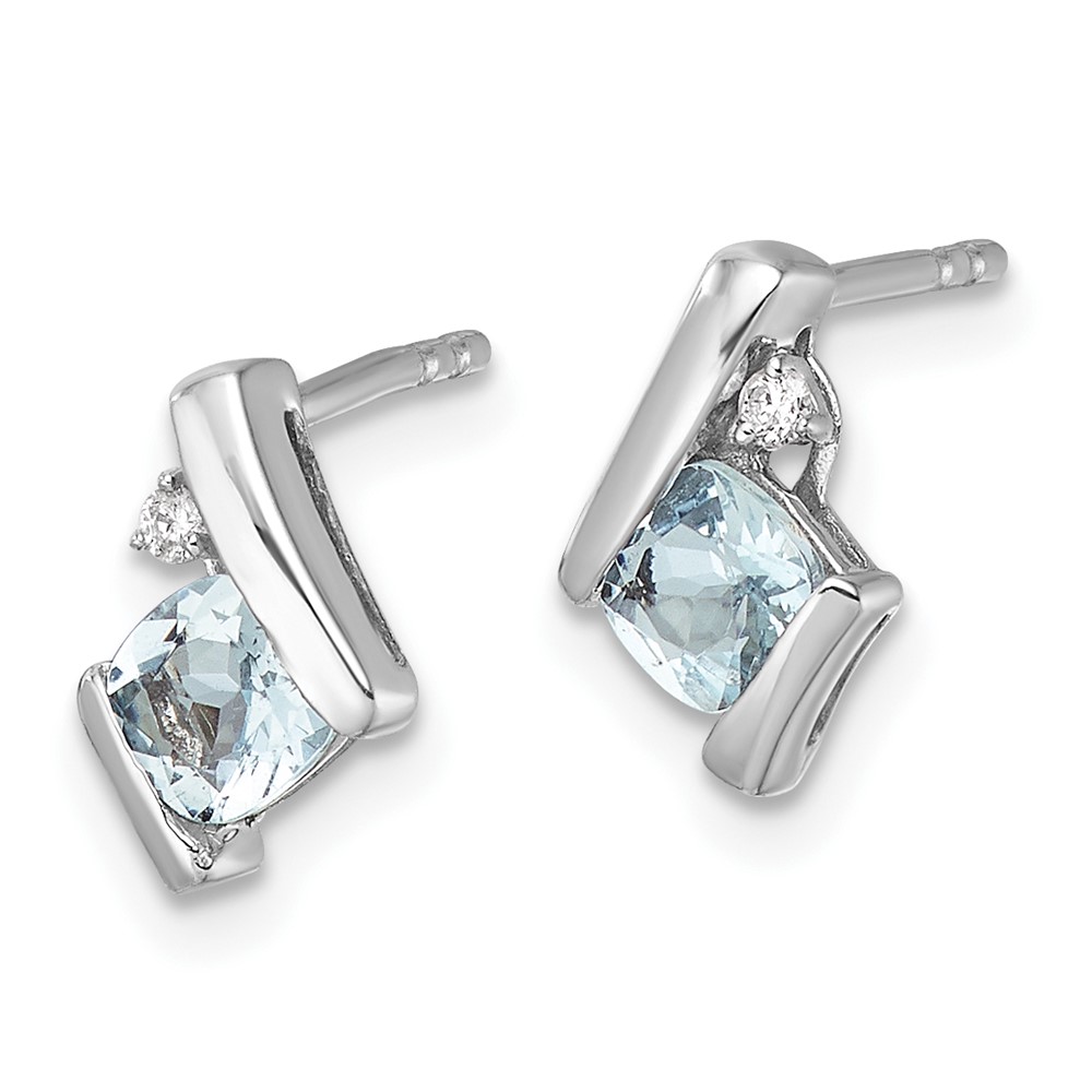 10k White Gold Cushion Aquamarine and Diamond Earrings (EM7398-AQ-003-1WA)