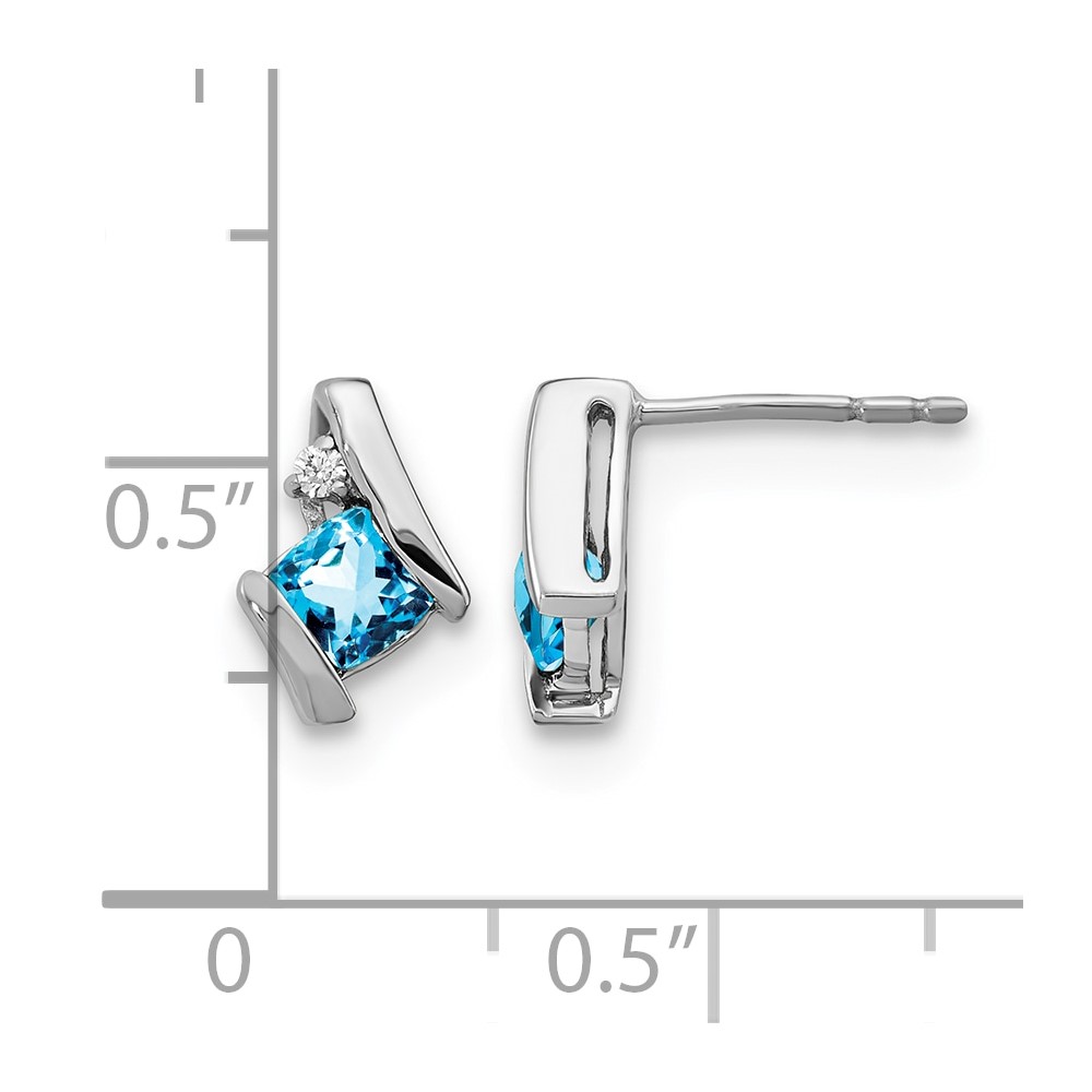 10k White Gold Cushion Blue Topaz and Diamond Earrings (EM7398-BT-003-1WA)