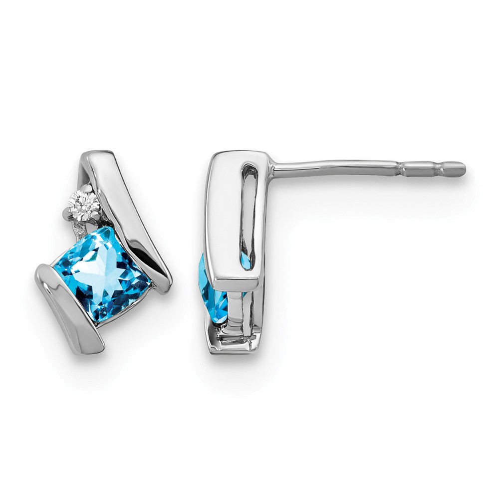10k White Gold Cushion Blue Topaz and Diamond Earrings (EM7398-BT-003-1WA)