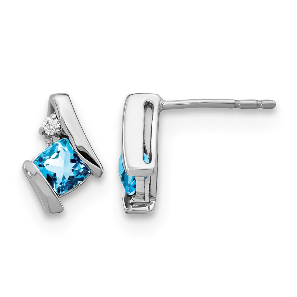 Sterling Silver Antique Cushion Blue Topaz and Diamond Earrings (EM7398-BT-003-SSA)