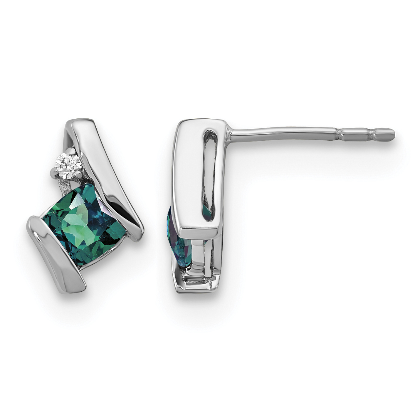 10k White Gold Cushion Cr. Alexandrite and Diamond Earrings (EM7398-CA-003-1WA)