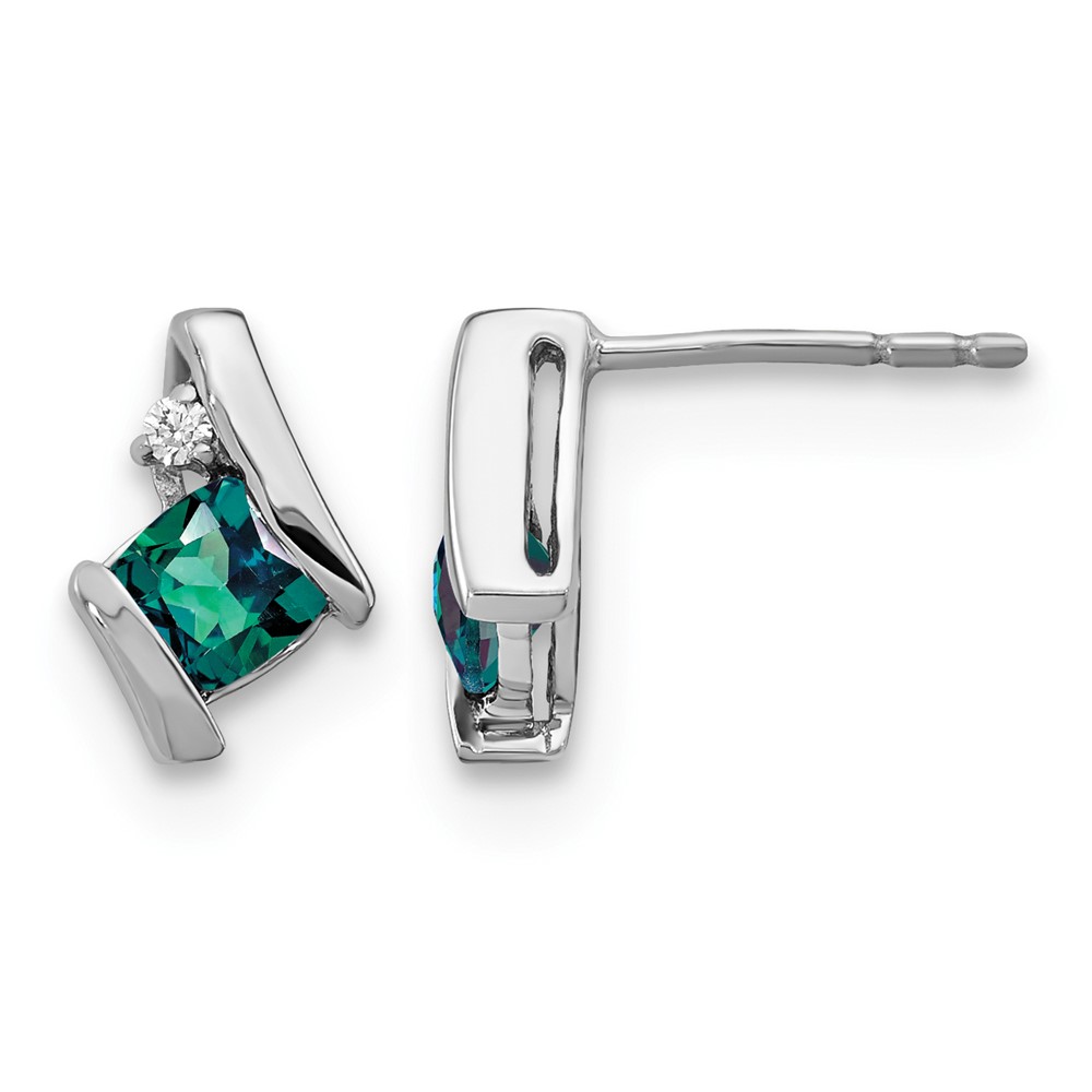 10k White Gold Cushion Cr. Alexandrite and Diamond Earrings (EM7398-CA-003-1WA)