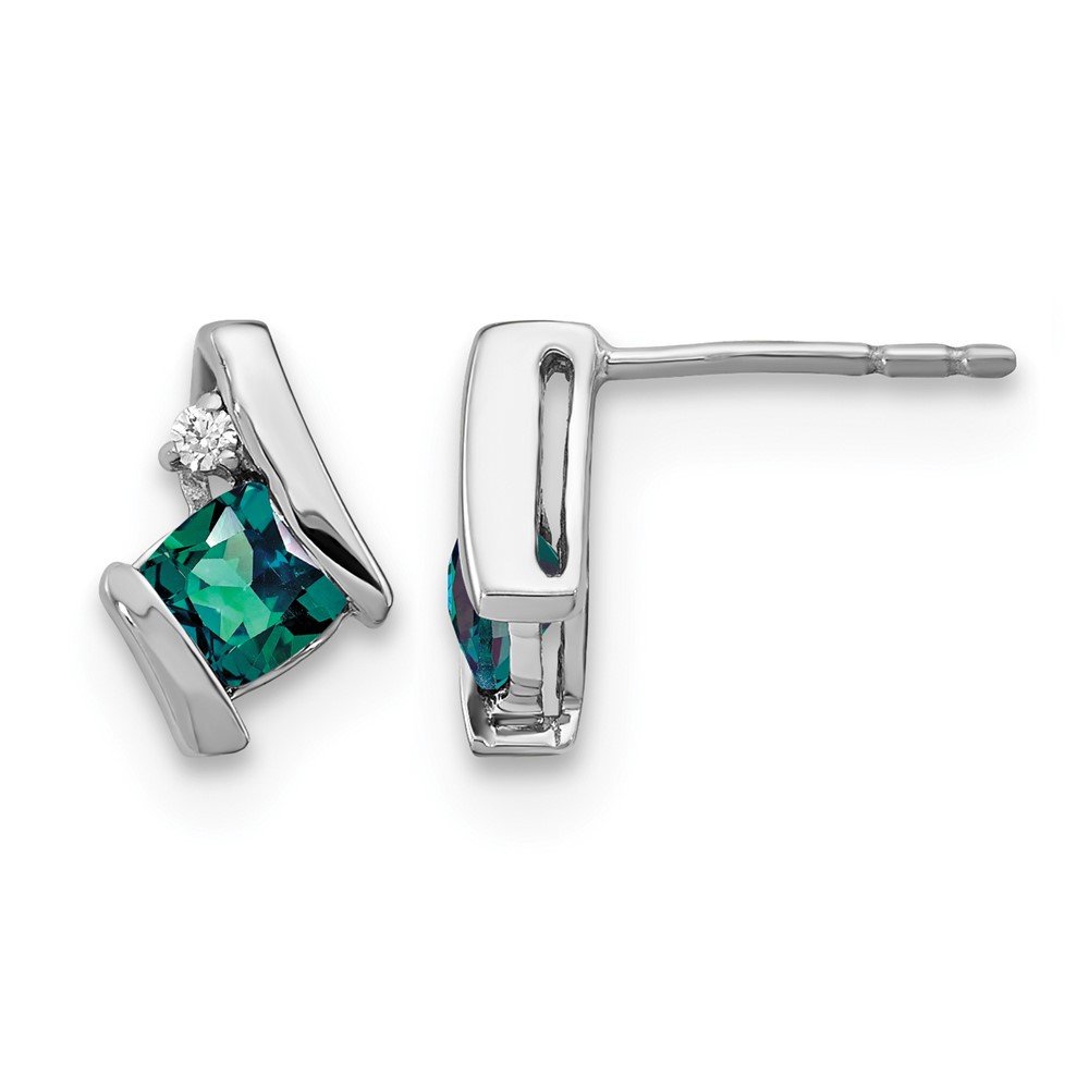 Sterling Silver Antique Cushion Cr. Alexandrite and Diamond Earrings (EM7398-CA-003-SSA)