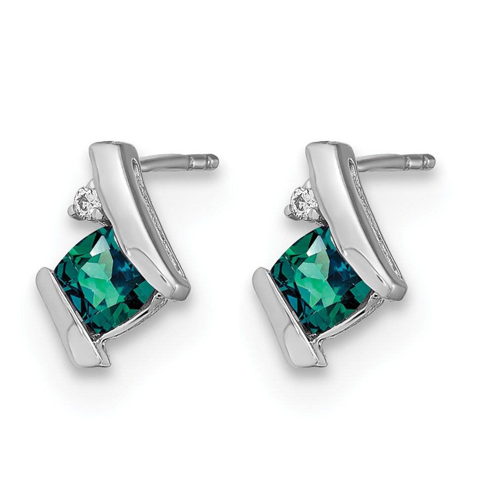 14K White Gold Cushion Cr. Alexandrite and Diamond Earrings (EM7398-CA-003-WA)