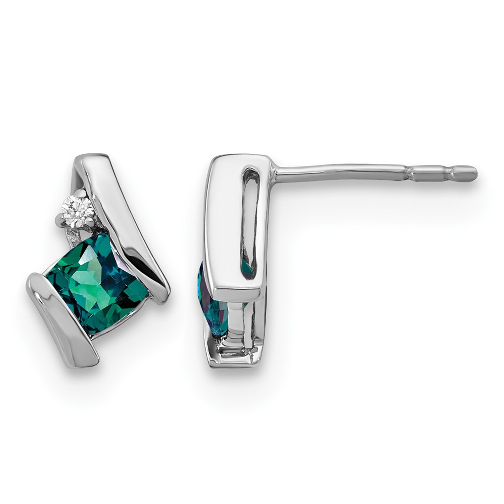 14K White Gold Cushion Cr. Alexandrite and Diamond Earrings (EM7398-CA-003-WA)