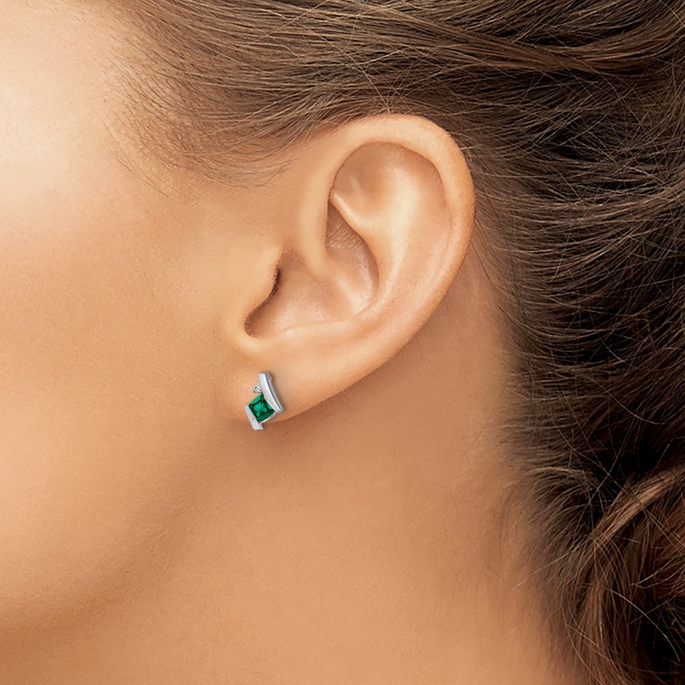 10k White Gold Cushion Cr. Emerald and Diamond Earrings (EM7398-CEM-003-1WA)