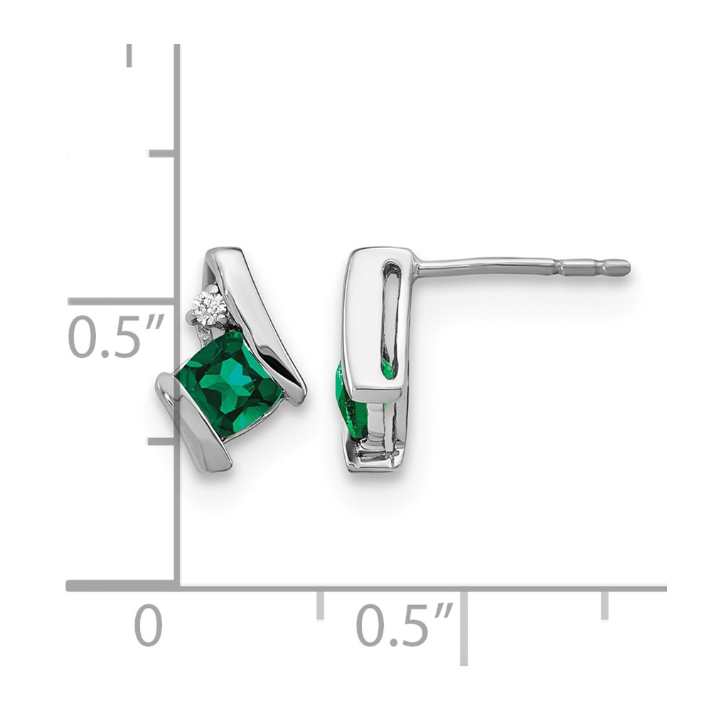 10k White Gold Cushion Cr. Emerald and Diamond Earrings (EM7398-CEM-003-1WA)