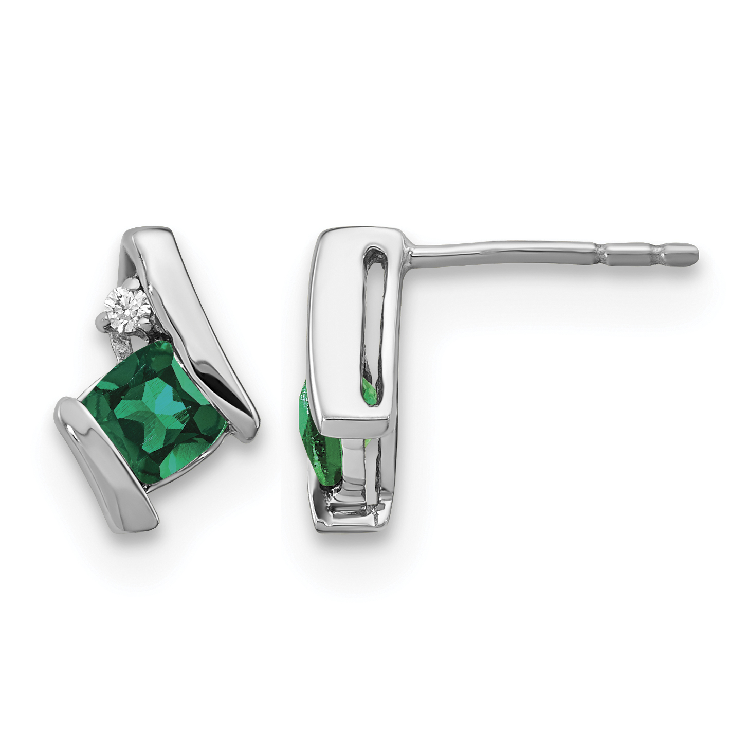 10k White Gold Cushion Cr. Emerald and Diamond Earrings (EM7398-CEM-003-1WA)