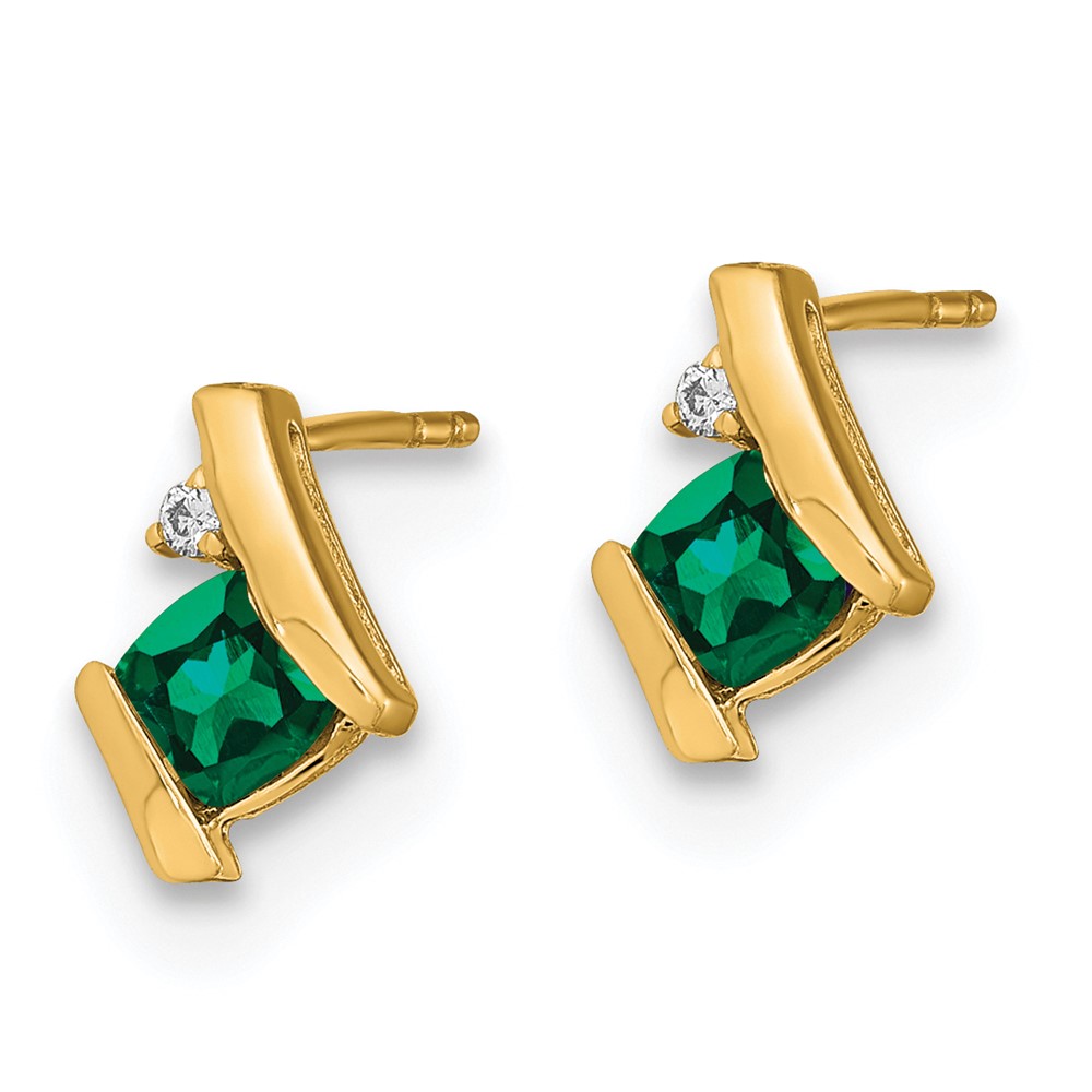 10k Yellow Gold Cushion Cr. Emerald and Diamond Earrings (EM7398-CEM-003-1YA)