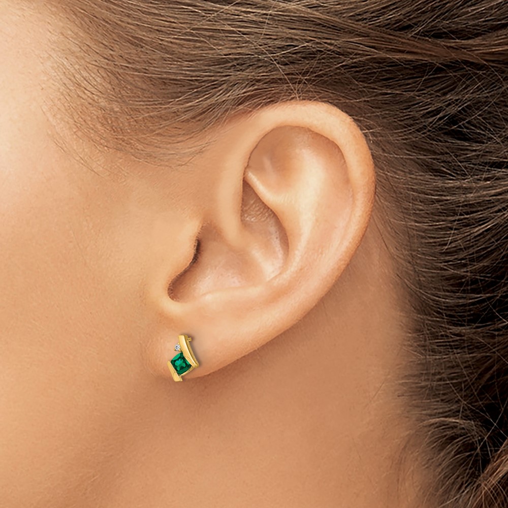 10k Yellow Gold Cushion Cr. Emerald and Diamond Earrings (EM7398-CEM-003-1YA)