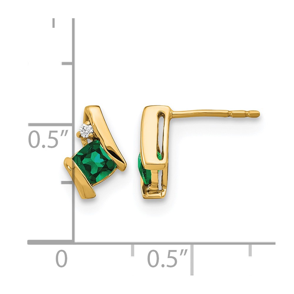 10k Yellow Gold Cushion Cr. Emerald and Diamond Earrings (EM7398-CEM-003-1YA)