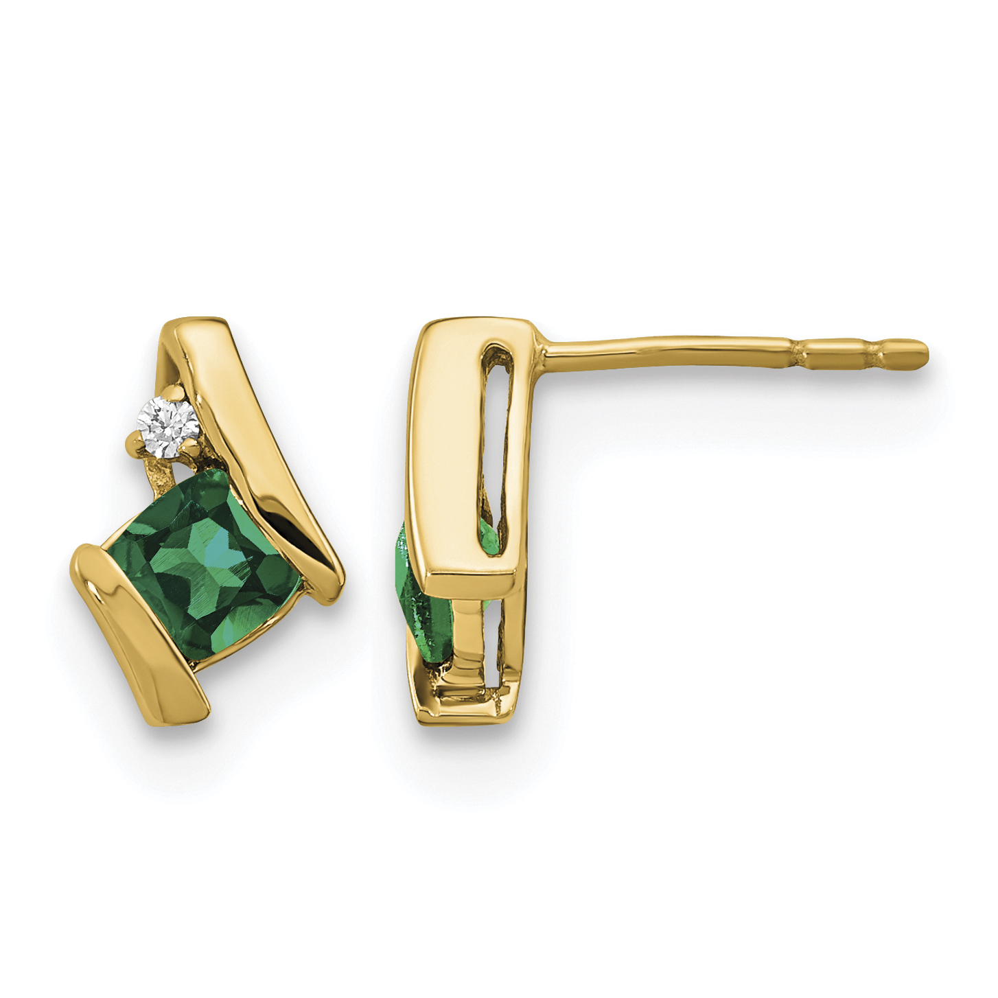 10k Yellow Gold Cushion Cr. Emerald and Diamond Earrings (EM7398-CEM-003-1YA)
