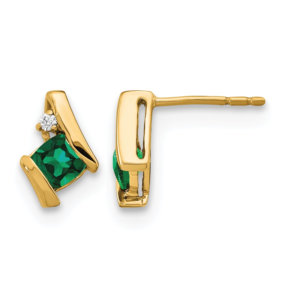 10k Yellow Gold Cushion Cr. Emerald and Diamond Earrings (EM7398-CEM-003-1YA)