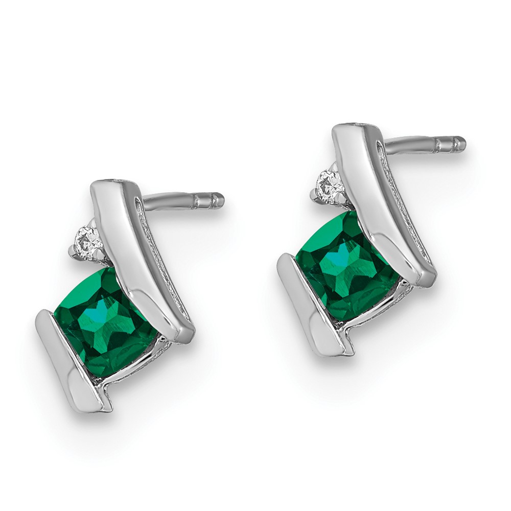 Sterling Silver Antique Cushion Cr. Emerald and Diamond Earrings (EM7398-CEM-003-SSA)