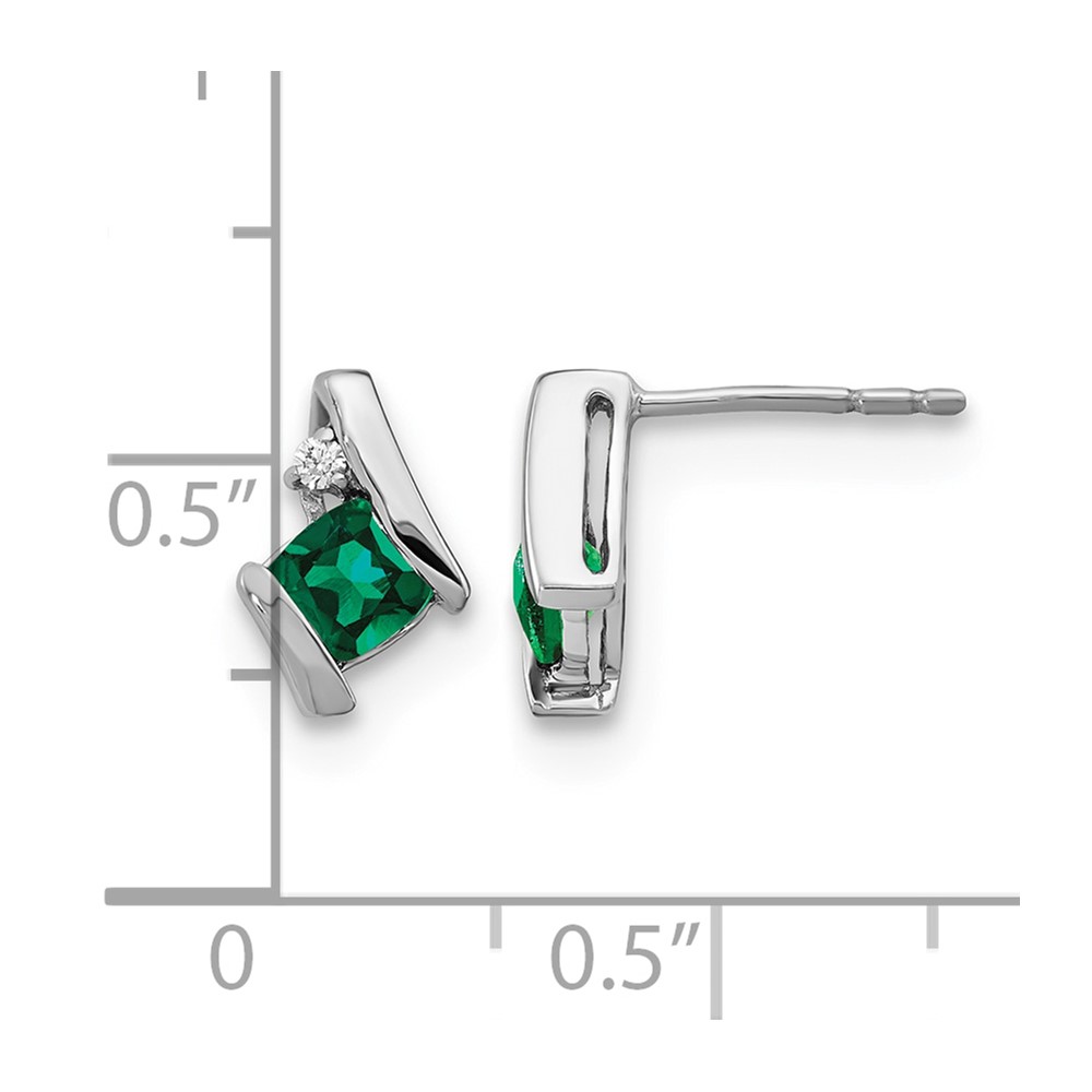 Sterling Silver Antique Cushion Cr. Emerald and Diamond Earrings (EM7398-CEM-003-SSA)