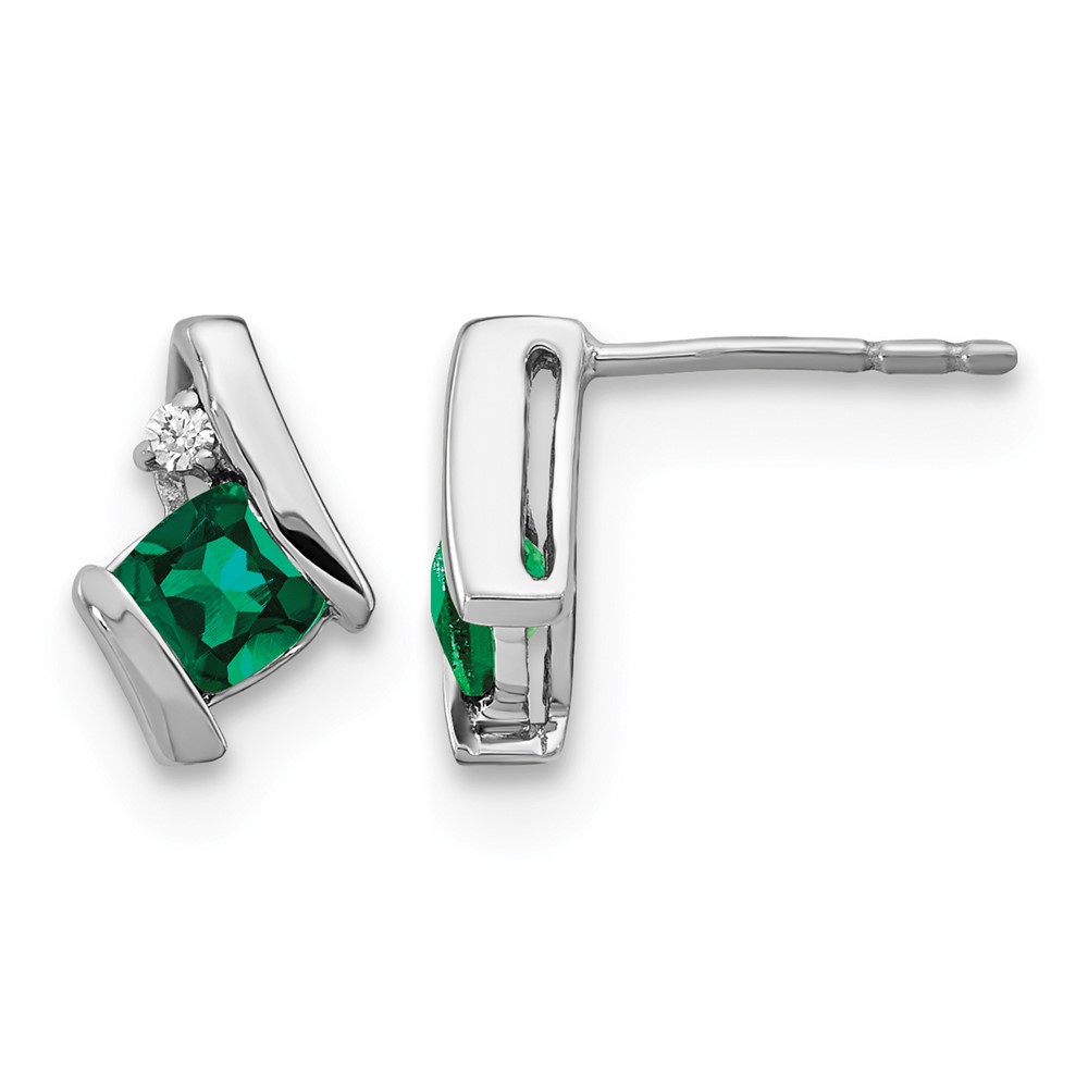 Sterling Silver Antique Cushion Cr. Emerald and Diamond Earrings (EM7398-CEM-003-SSA)