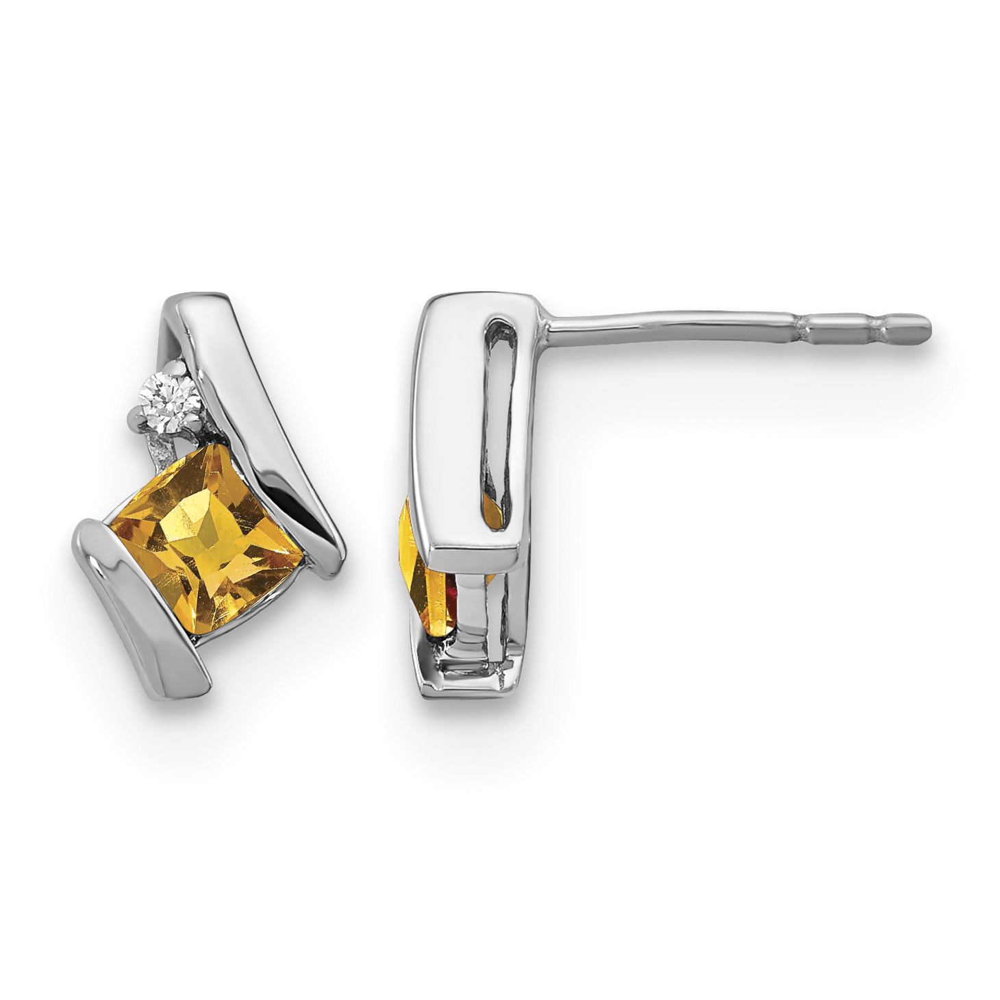 10k White Gold Cushion Citrine and Diamond Earrings (EM7398-CI-003-1WA)